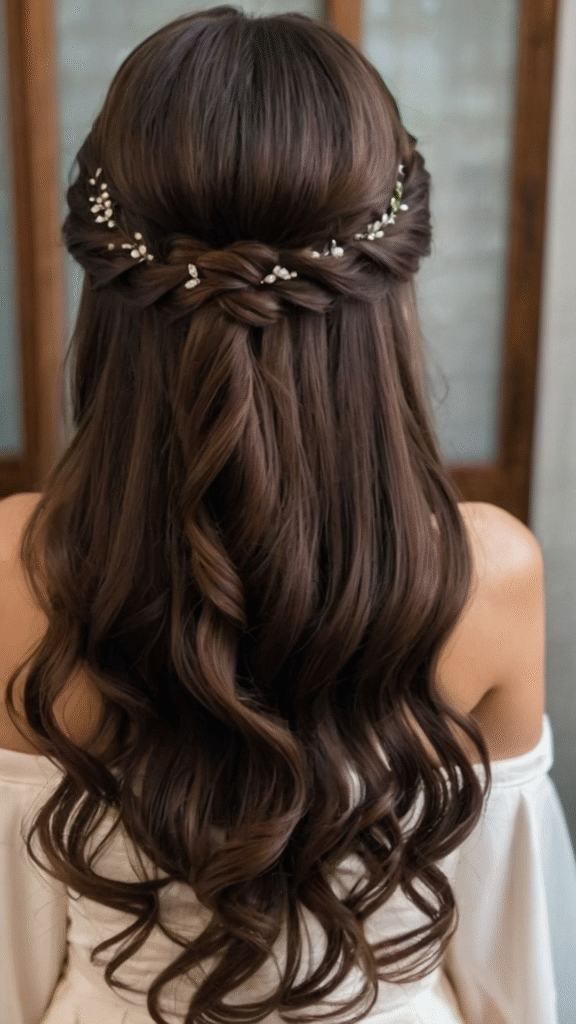Romantic half up half down styles bridal