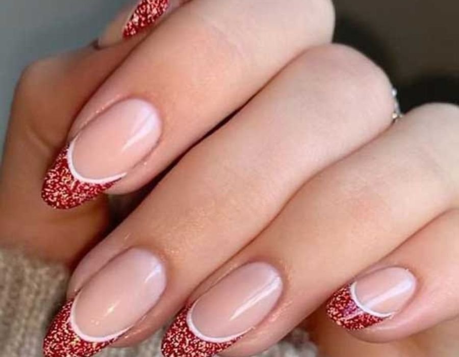 Red French tips with some sparkle