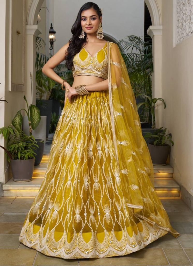 Net Lehenga with Yellow Embroidery