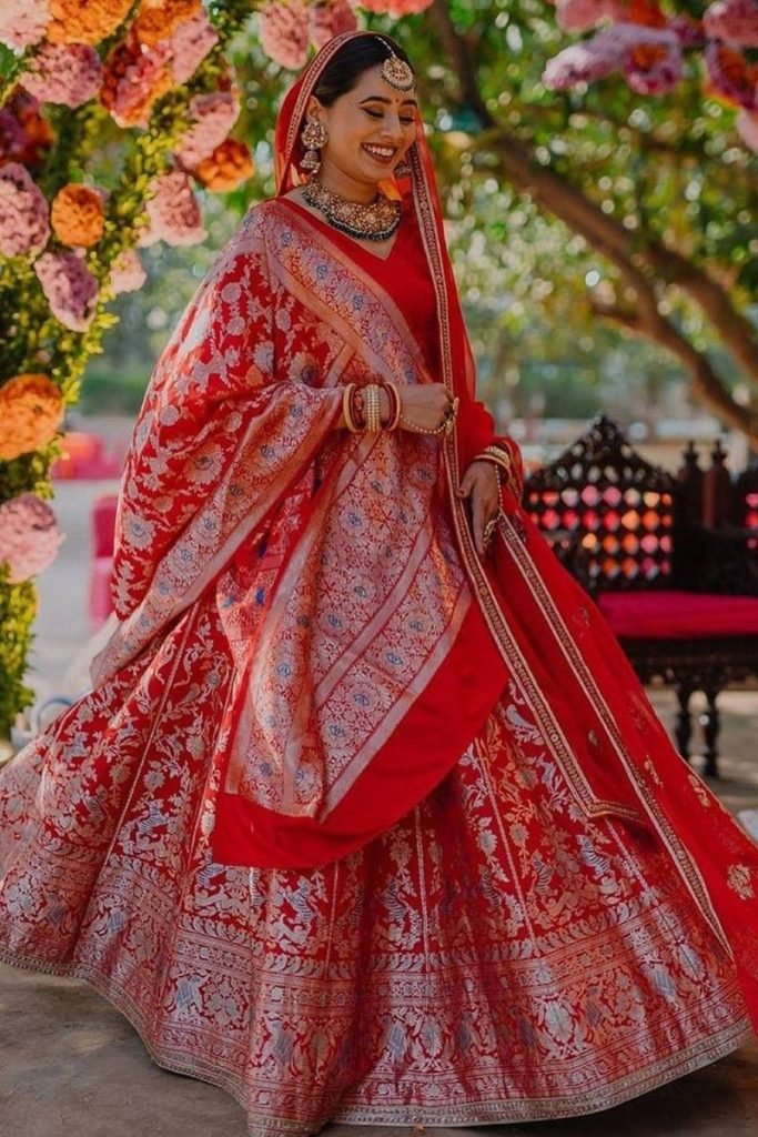 Red Silk Lehenga for reception brides
