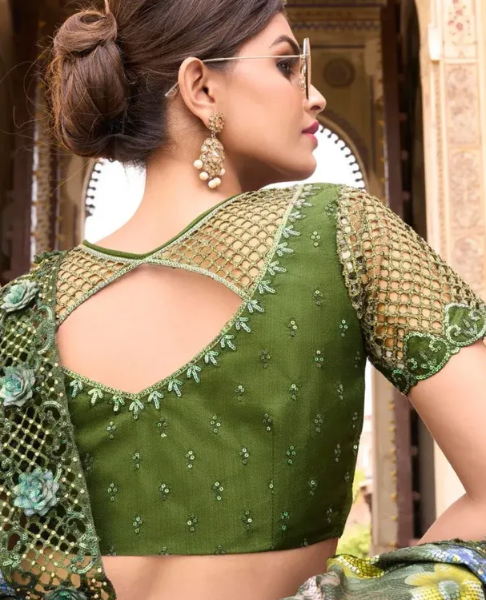 V Neck Silk Blouse with Net