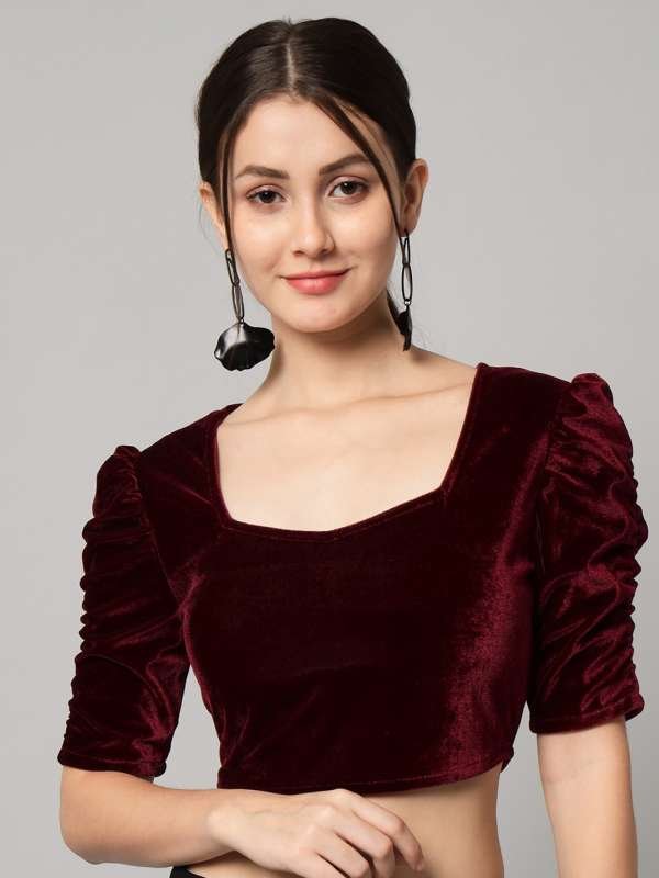 Maroon velvet blouse with a Princess cut