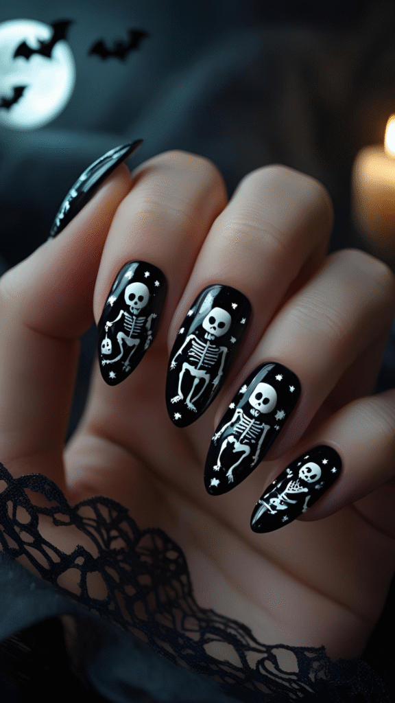 Crow and Moon Nail Art 