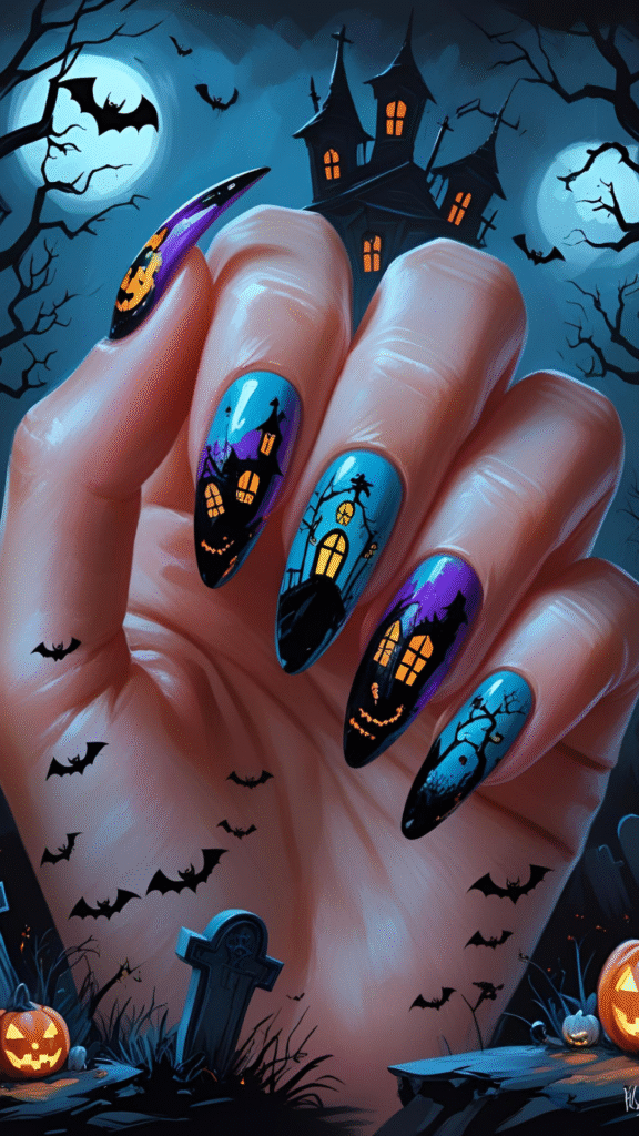Halloween Haunted Mansion nails