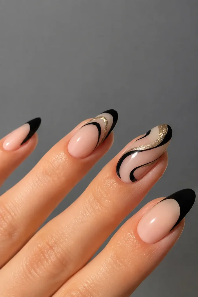 Black French Acrylic Nails