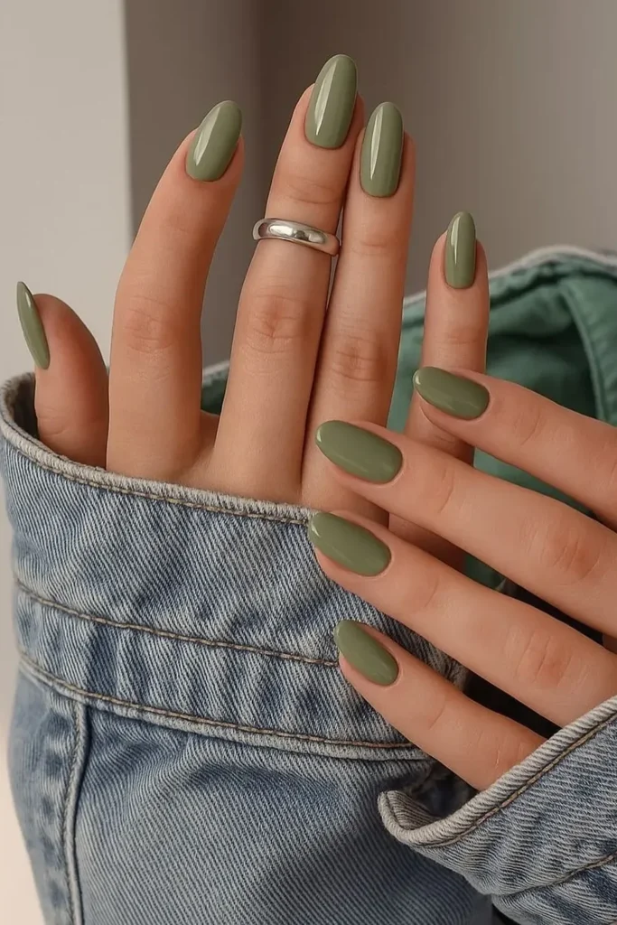 Olive Green Acrylic Nails