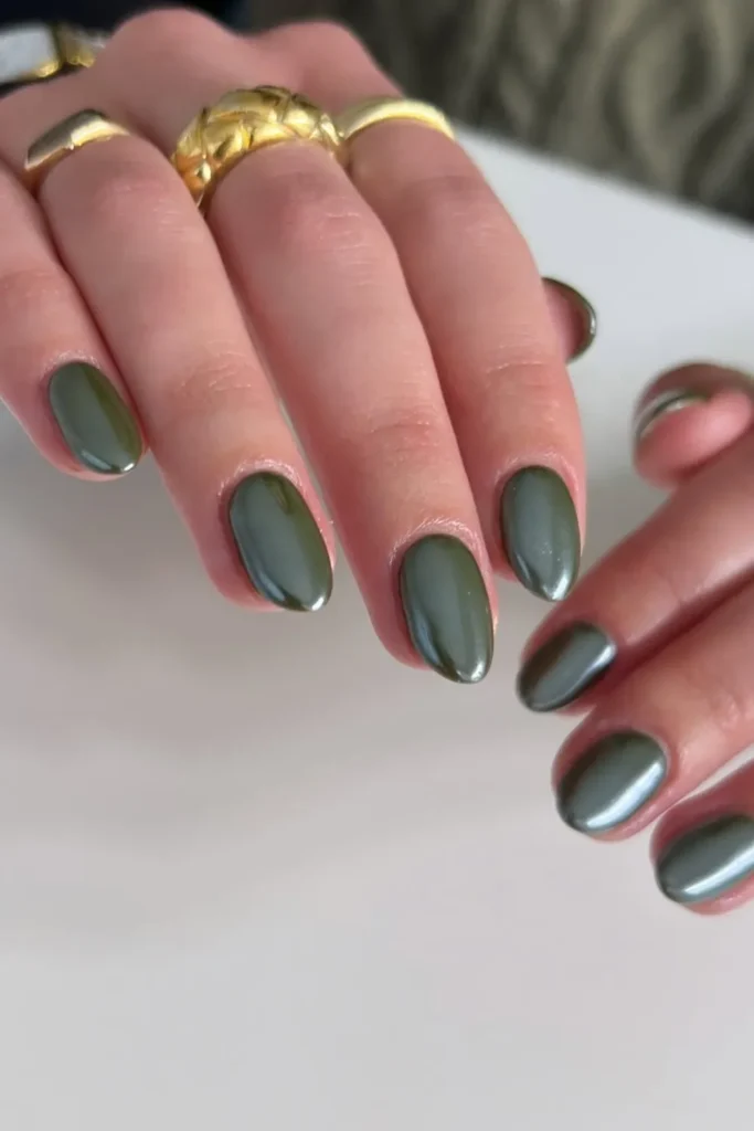 Olive Green Rounded Nails
