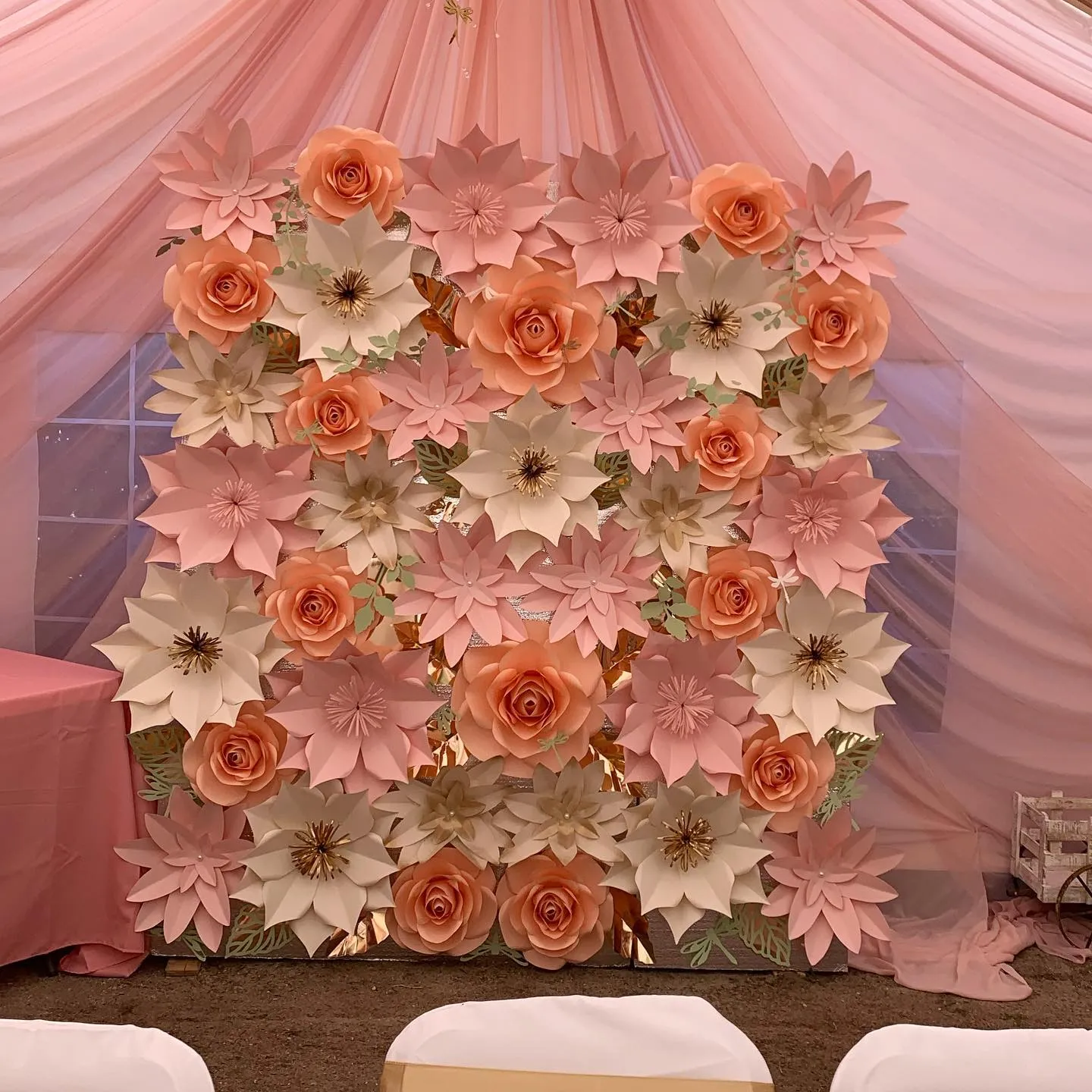 Paper Flower Wall Backdrop in Soft Pastels