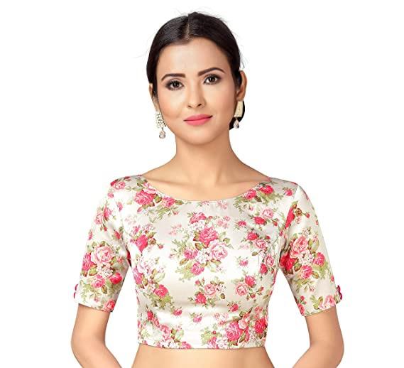 Boat neck blouse displaying floral work